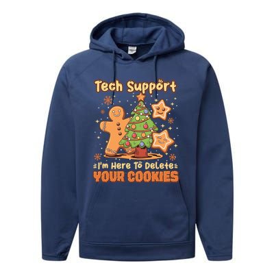 Tech Support Christmas Cookies Funny Christmas Tree Performance Fleece Hoodie