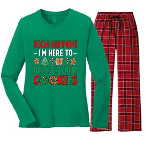 Tech Support Christmas Cookies Funny Christmas Tree Candy Cane Gingerbread Women's Long Sleeve Flannel Pajama Set 