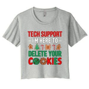 Tech Support Christmas Cookies Funny Christmas Tree Candy Cane Gingerbread Women's Crop Top Tee