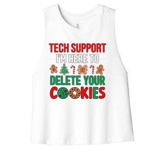 Tech Support Christmas Cookies Funny Christmas Tree Candy Cane Gingerbread Women's Racerback Cropped Tank