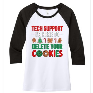 Tech Support Christmas Cookies Funny Christmas Tree Candy Cane Gingerbread Women's Tri-Blend 3/4-Sleeve Raglan Shirt