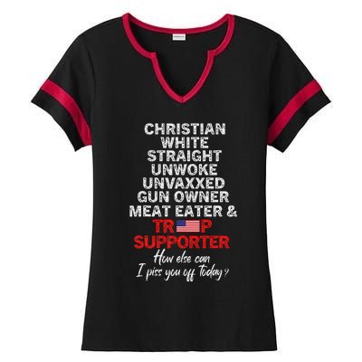 Trump Supporter Christian White Straight Unwoke Unvaxxed Ladies Halftime Notch Neck Tee