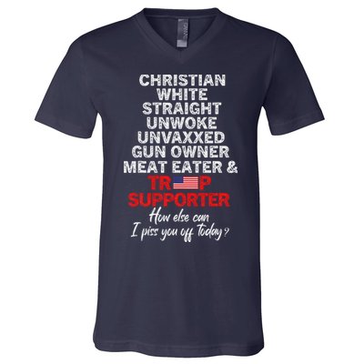 Trump Supporter Christian White Straight Unwoke Unvaxxed V-Neck T-Shirt