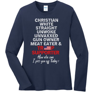 Trump Supporter Christian White Straight Unwoke Unvaxxed Ladies Long Sleeve Shirt