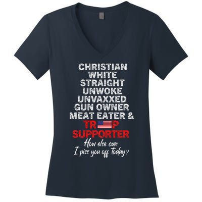 Trump Supporter Christian White Straight Unwoke Unvaxxed Women's V-Neck T-Shirt