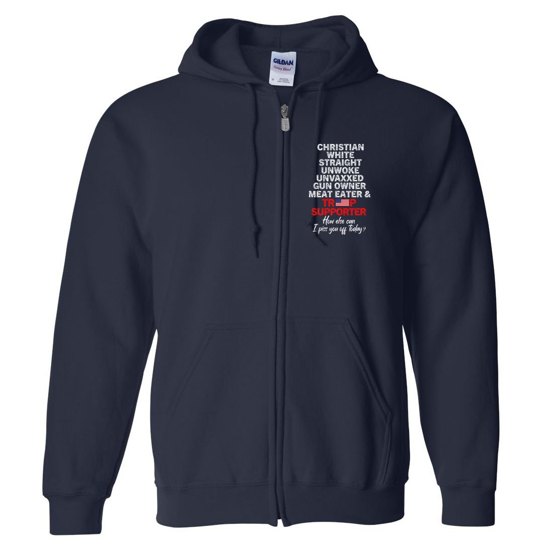 Trump Supporter Christian White Straight Unwoke Unvaxxed Full Zip Hoodie