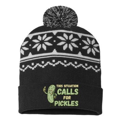 This Situation Calls For Pickles Funny Pickle USA-Made Snowflake Beanie