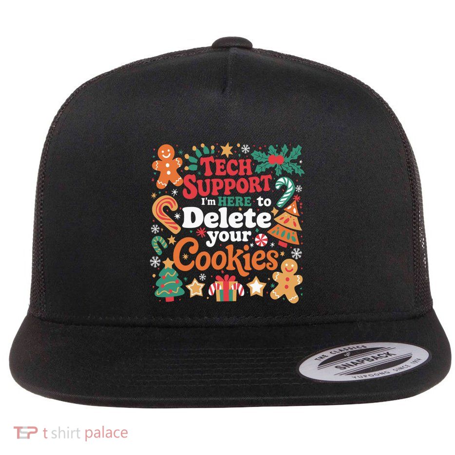 Tech Support Christmas Cookies Funny Christmas Flat Bill Trucker Hat