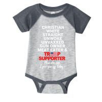 Trump Supporter Christian White Straight Unwoke Unvaxxed Infant Baby Jersey Bodysuit