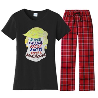 Trump Super Callous Fascist Racist Extra Braggadocious Women's Flannel Pajama Set