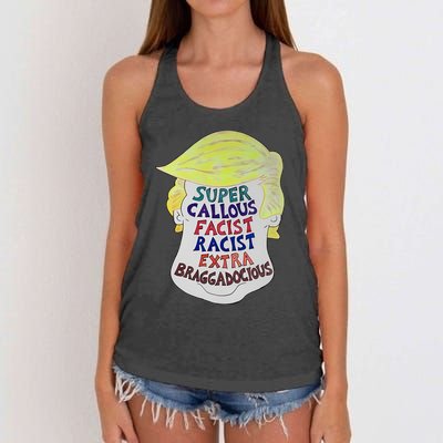 Trump Super Callous Fascist Racist Extra Braggadocious Women's Knotted Racerback Tank