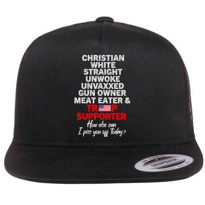 Trump Supporter Christian White Straight Unwoke Unvaxxed Flat Bill Trucker Hat