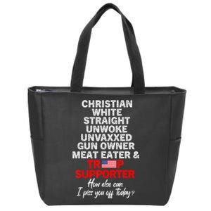 Trump Supporter Christian White Straight Unwoke Unvaxxed Zip Tote Bag