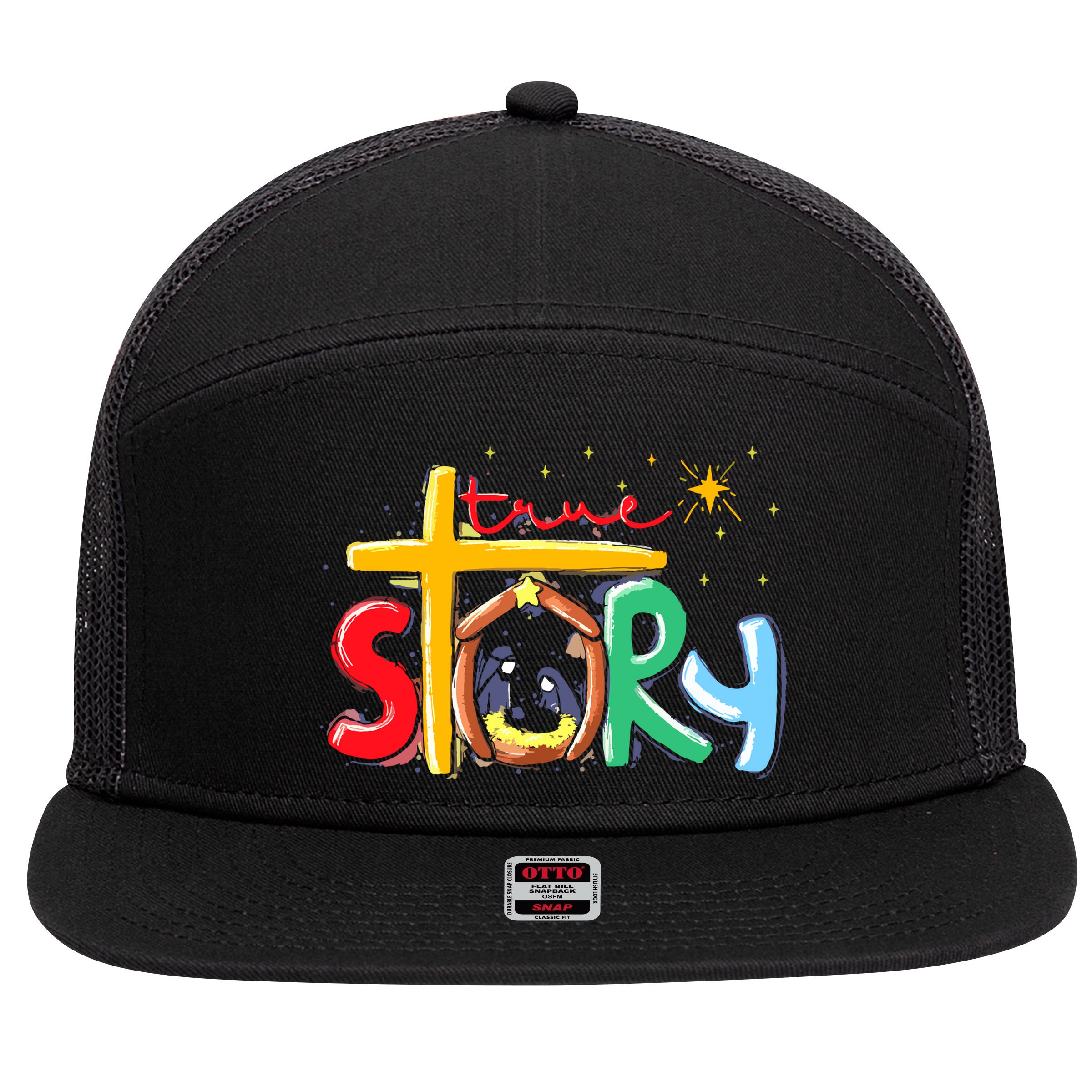 True Story Christmas Nativity Jesus Christian 7 Panel Mesh Trucker Snapback Hat