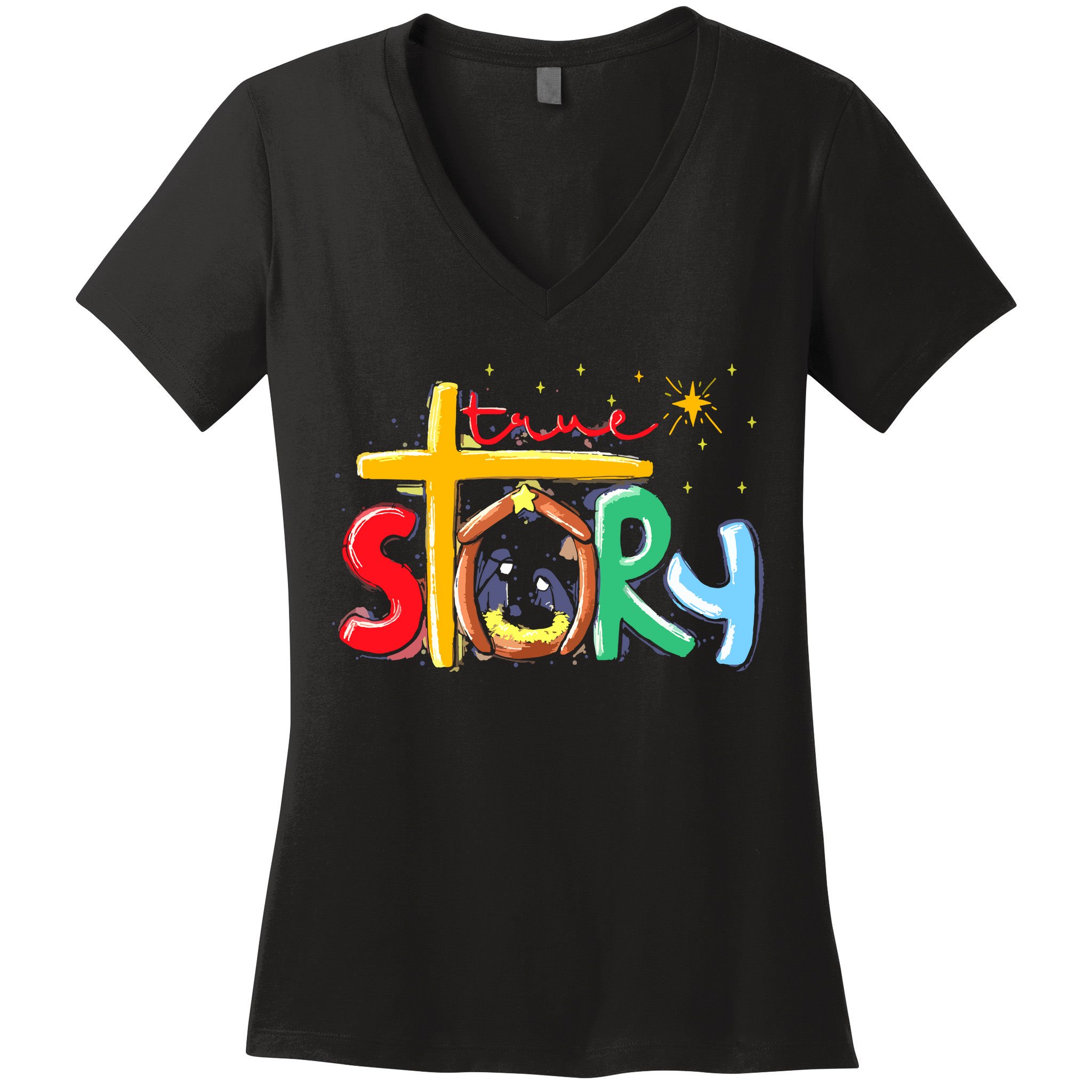 True Story Christmas Nativity Jesus Christian Women's V-Neck T-Shirt