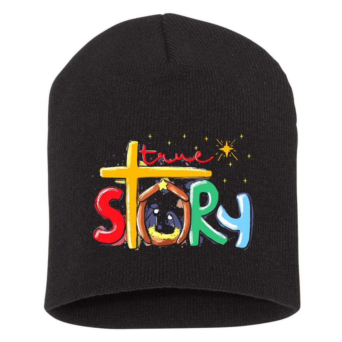True Story Christmas Nativity Jesus Christian Short Acrylic Beanie