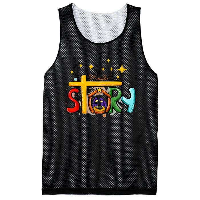 True Story Christmas Nativity Jesus Scene Faith Christian Mesh Reversible Basketball Jersey Tank