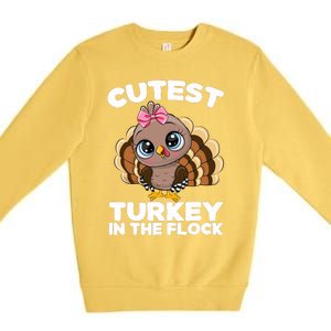 Thanksgiving Shirt Cutest Turkey In The Flock Premium Crewneck Sweatshirt