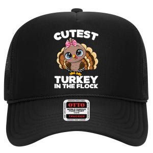 Thanksgiving Shirt Cutest Turkey In The Flock High Crown Mesh Back Trucker Hat