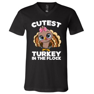 Thanksgiving Shirt Cutest Turkey In The Flock V-Neck T-Shirt