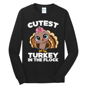 Thanksgiving Shirt Cutest Turkey In The Flock Tall Long Sleeve T-Shirt