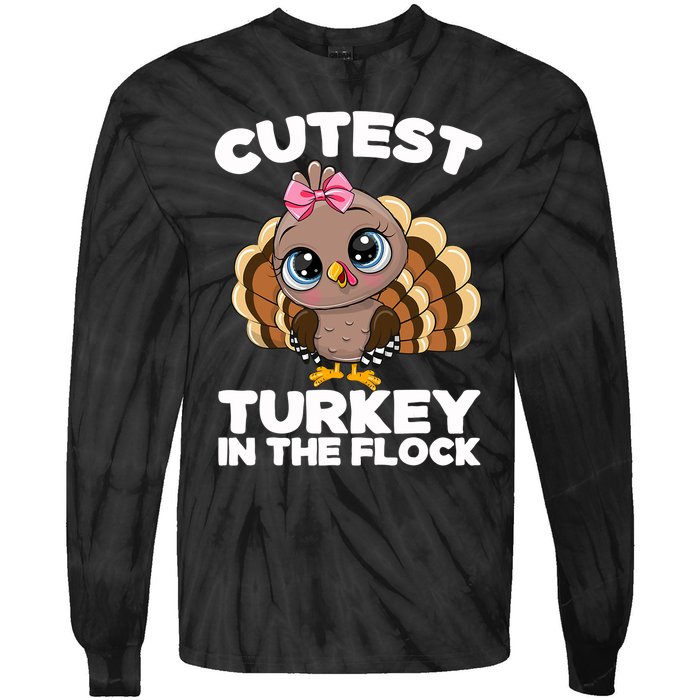 Thanksgiving Shirt Cutest Turkey In The Flock Tie-Dye Long Sleeve Shirt