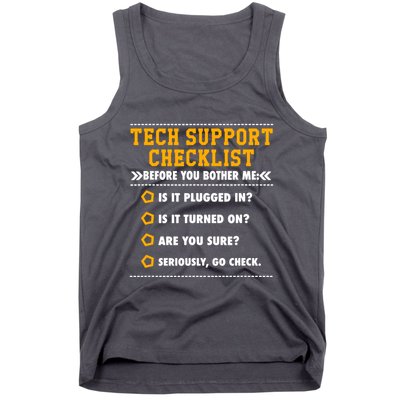 Tech Support Checklist Sysadmin Tank Top