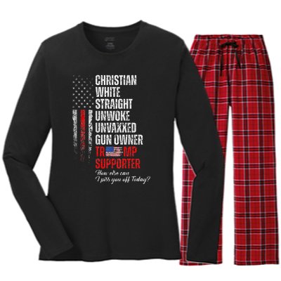 Trump Supporter Christian White Straight Unwoke Women's Long Sleeve Flannel Pajama Set 