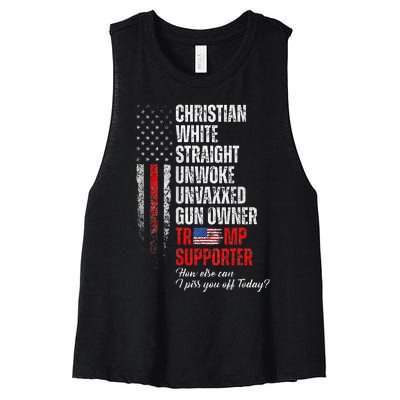 Trump Supporter Christian White Straight Unwoke Women's Racerback Cropped Tank