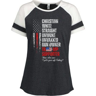 Trump Supporter Christian White Straight Unwoke Enza Ladies Jersey Colorblock Tee