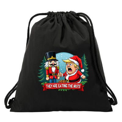 Trump Santa Claus With Nutcracker They Are Eating The Nuts Drawstring Bag