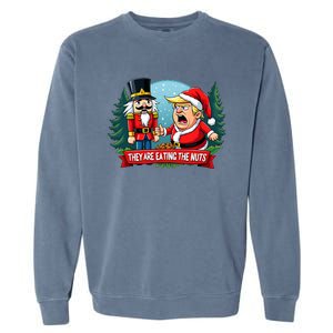 Trump Santa Claus With Nutcracker They Are Eating The Nuts Garment-Dyed Sweatshirt