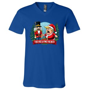 Trump Santa Claus With Nutcracker They Are Eating The Nuts V-Neck T-Shirt