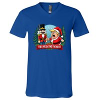 Trump Santa Claus With Nutcracker They Are Eating The Nuts V-Neck T-Shirt