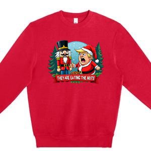 Trump Santa Claus With Nutcracker They Are Eating The Nuts Premium Crewneck Sweatshirt