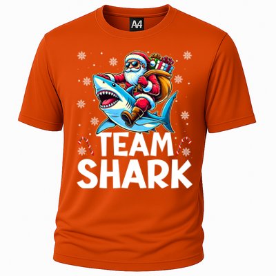 Team Shark Christmas Funnylights Santa Hat Snowflakes Xmas Great Gift Cooling Performance Crew T-Shirt