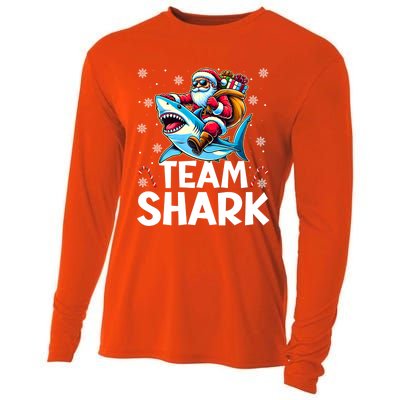 Team Shark Christmas Funnylights Santa Hat Snowflakes Xmas Great Gift Cooling Performance Long Sleeve Crew