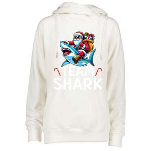 Team Shark Christmas Funnylights Santa Hat Snowflakes Xmas Great Gift Womens Funnel Neck Pullover Hood