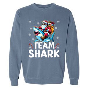 Team Shark Christmas Funnylights Santa Hat Snowflakes Xmas Great Gift Garment-Dyed Sweatshirt