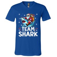 Team Shark Christmas Funnylights Santa Hat Snowflakes Xmas Great Gift V-Neck T-Shirt