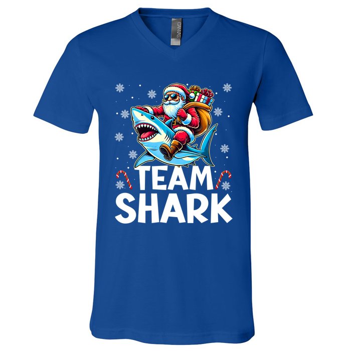 Team Shark Christmas Funnylights Santa Hat Snowflakes Xmas Great Gift V-Neck T-Shirt