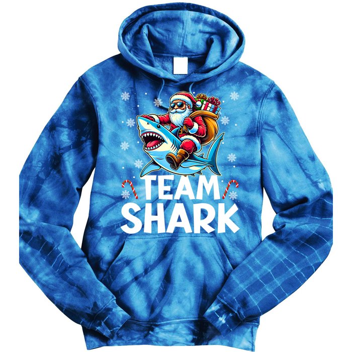 Team Shark Christmas Funnylights Santa Hat Snowflakes Xmas Great Gift Tie Dye Hoodie