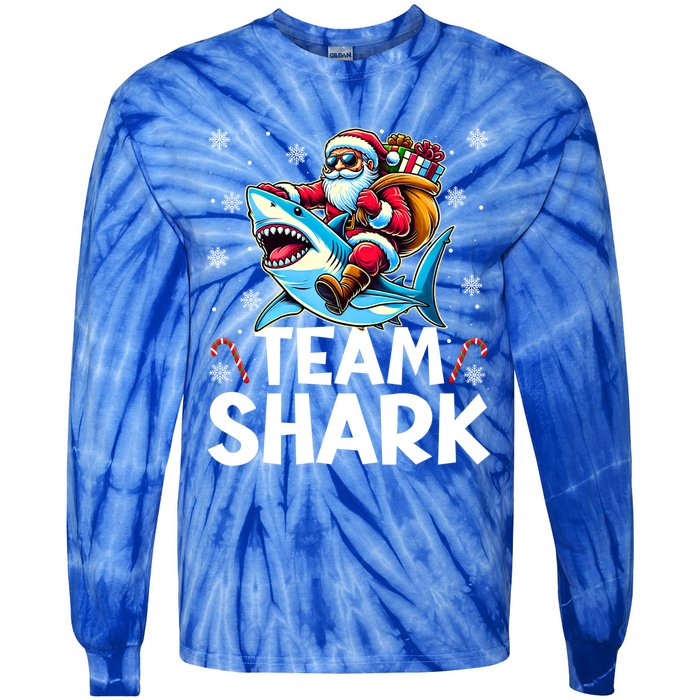 Team Shark Christmas Funnylights Santa Hat Snowflakes Xmas Great Gift Tie-Dye Long Sleeve Shirt