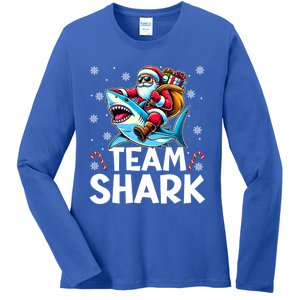 Team Shark Christmas Funnylights Santa Hat Snowflakes Xmas Great Gift Ladies Long Sleeve Shirt