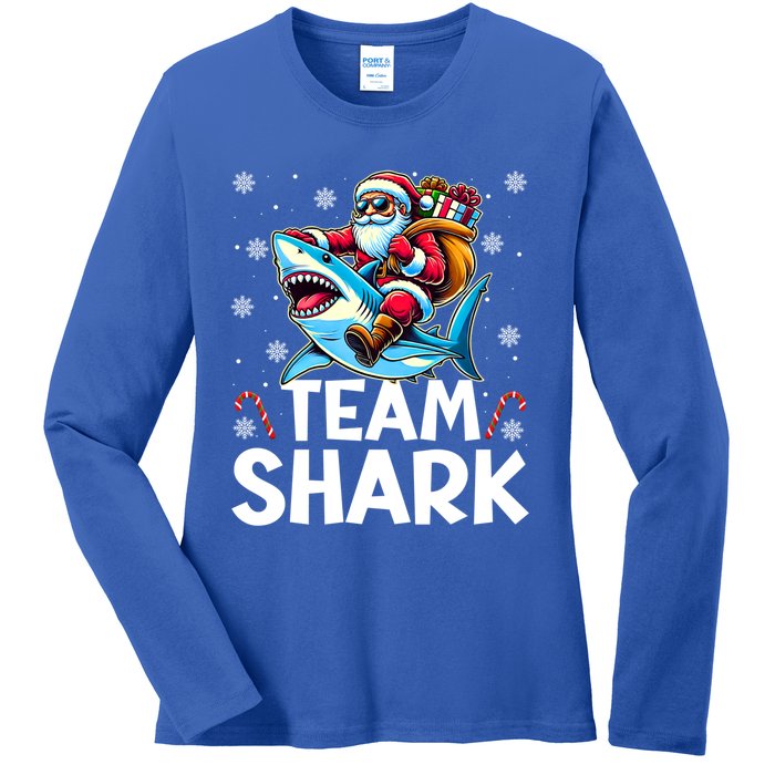 Team Shark Christmas Funnylights Santa Hat Snowflakes Xmas Great Gift Ladies Long Sleeve Shirt