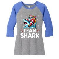 Team Shark Christmas Funnylights Santa Hat Snowflakes Xmas Great Gift Women's Tri-Blend 3/4-Sleeve Raglan Shirt