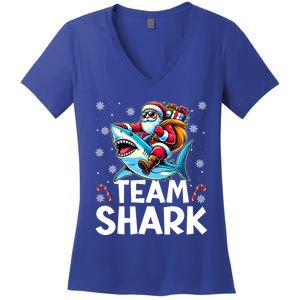 Team Shark Christmas Funnylights Santa Hat Snowflakes Xmas Great Gift Women's V-Neck T-Shirt