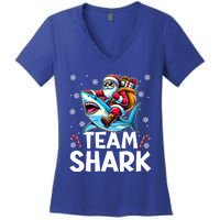 Team Shark Christmas Funnylights Santa Hat Snowflakes Xmas Great Gift Women's V-Neck T-Shirt