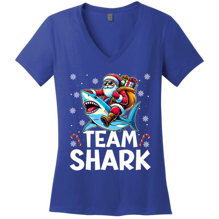 Team Shark Christmas Funnylights Santa Hat Snowflakes Xmas Great Gift Women's V-Neck T-Shirt