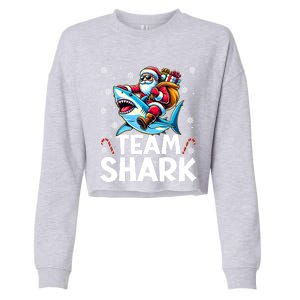 Team Shark Christmas Funnylights Santa Hat Snowflakes Xmas Great Gift Cropped Pullover Crew